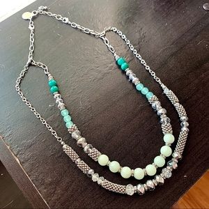 White House Black Market two-strand necklace - teal, turquoise, silver, beads